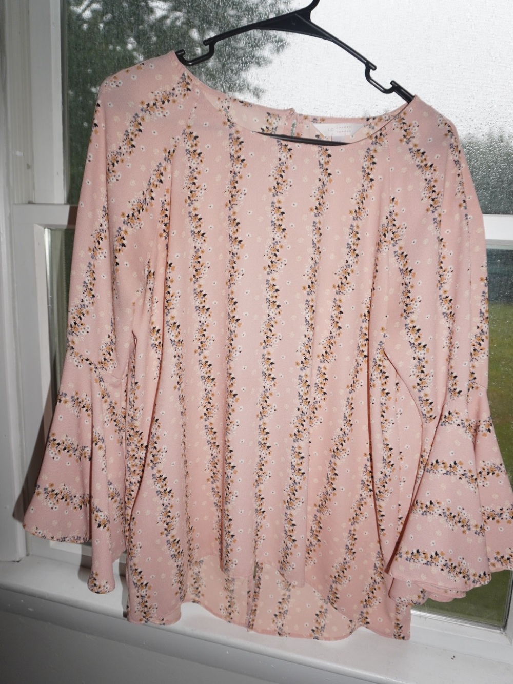 LC Lauren Conrad Blush Pink Floral Bell-Sleeve Blouse